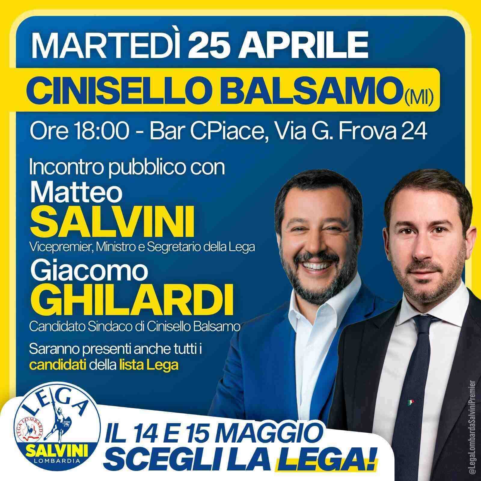 Cinisello Balsamo: Ghilardi e Salvini presentano i candidati della Lista Lega per le amministrative del 14 e 15 maggio