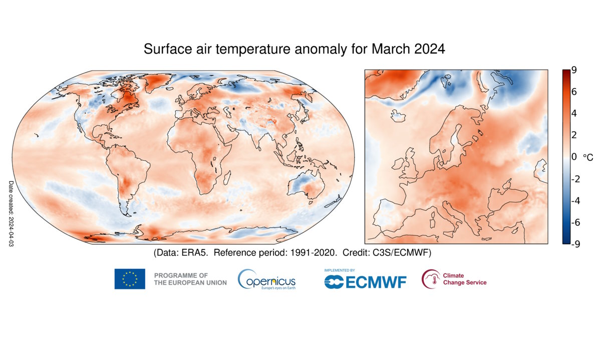 Copernicus: marzo 2024 è stato il più caldo a livello globale di qualsiasi precedente mese di marzo