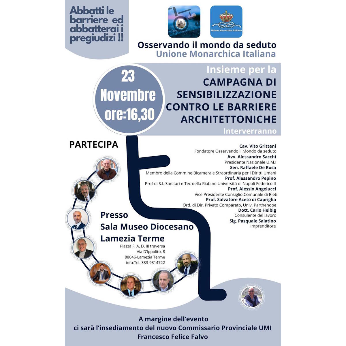 A Lamezia Terme il 23 novembre “Insieme per la campagna di sensibilizzazione contro le barriere architettoniche”