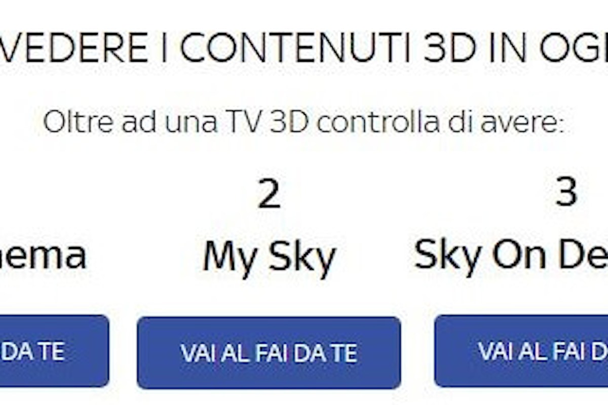 Sky 3D chiude, resta il cinema 3D on demand per gli abbonati Sky Cinema